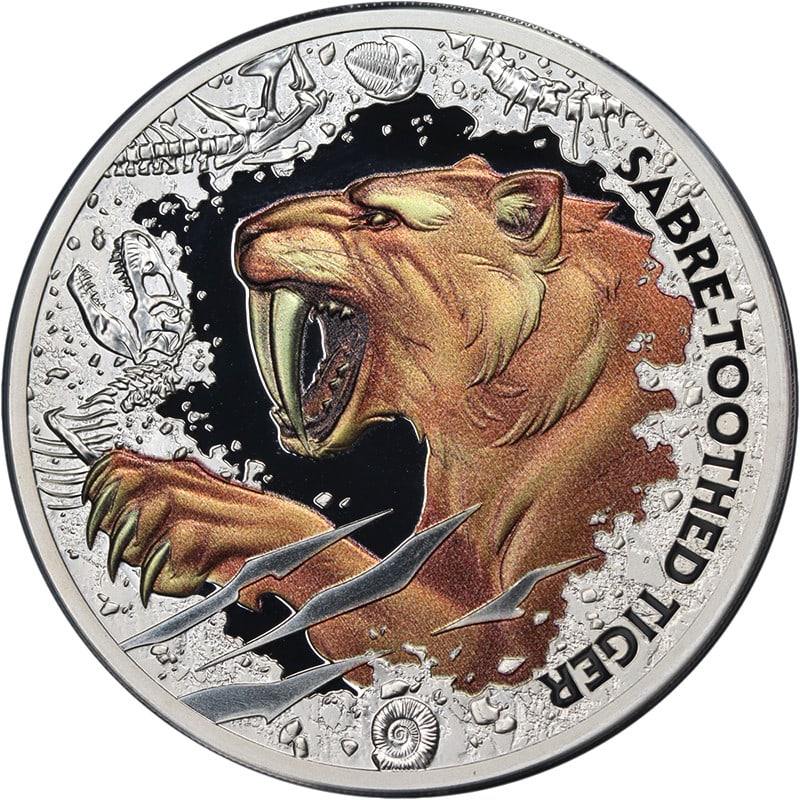 2026 Niue $1 Silver Sabre-Toothed Tiger Colorized Proof With OGP and COA: 2026 Niue $1 Silver Sabre-Toothed Tiger Colorized Proof With OGP and COA This 2026 Niue 1 Ounce Silver $1 Sabre-Toothed Tiger coin is a colorized proof minted in .999 fine silver. It is uncirculated a