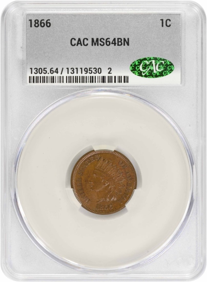 CACG Certified 1866 Indian Head Small Cent MS64BN (1 of 4)