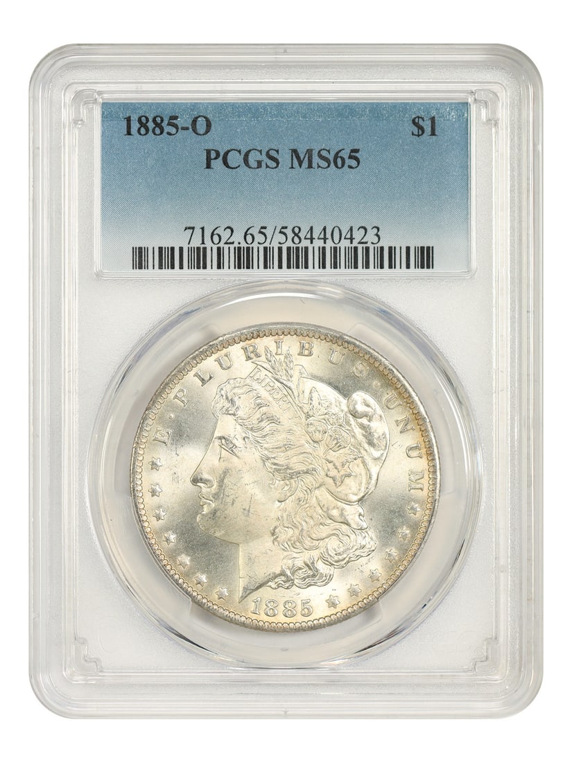 PCGS MS65 1885 O Morgan Silver Dollar $1 New Orleans Mint: PCGS MS65 1885 O Morgan Silver Dollar $1 New Orleans Mint This 1885-O Morgan Dollar is an uncirculated $1 coin certified by PCGS and graded MS65. Struck at the New Orleans Mint, it is a Morgan silver 