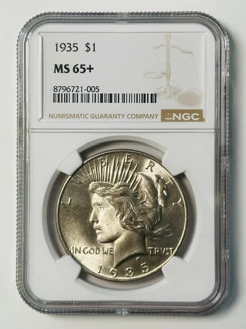 NGC MS-65+ 1935 USA Peace Silver Dollar (1 of 2)