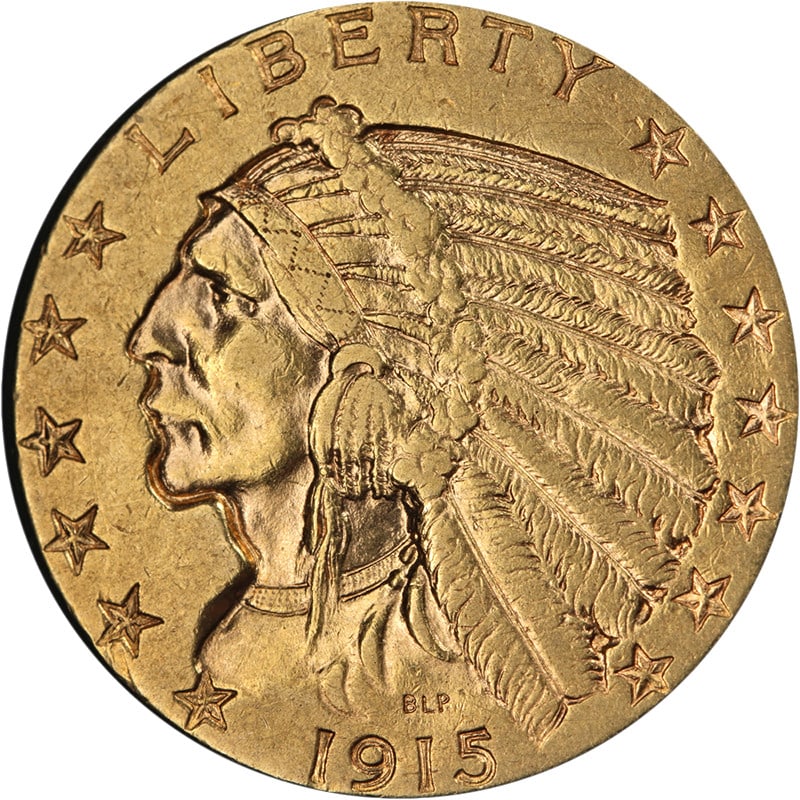 1915 Philadelphia Mint Indian Head $5 Gold Coin About Uncirculated (1 of 2)