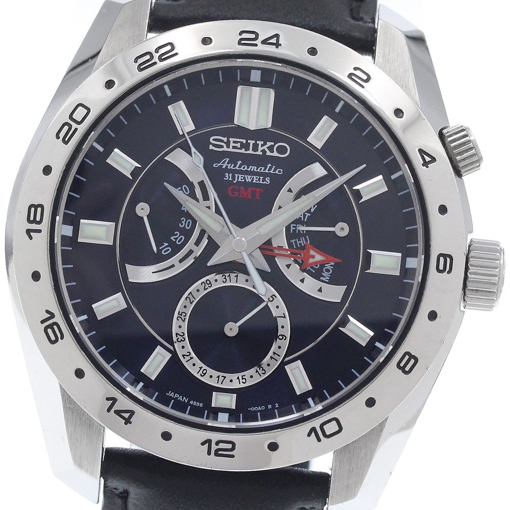 Seiko Mechanical GMT Automatic Men's Wristwatch SARN003 41mm: Seiko Mechanical GMT Automatic Men's Wristwatch SARN003 41mm This Seiko SARN003/4S36-00A0 is a men's mechanical GMT automatic wristwatch featuring a stainless steel case and a black dial. The watch is