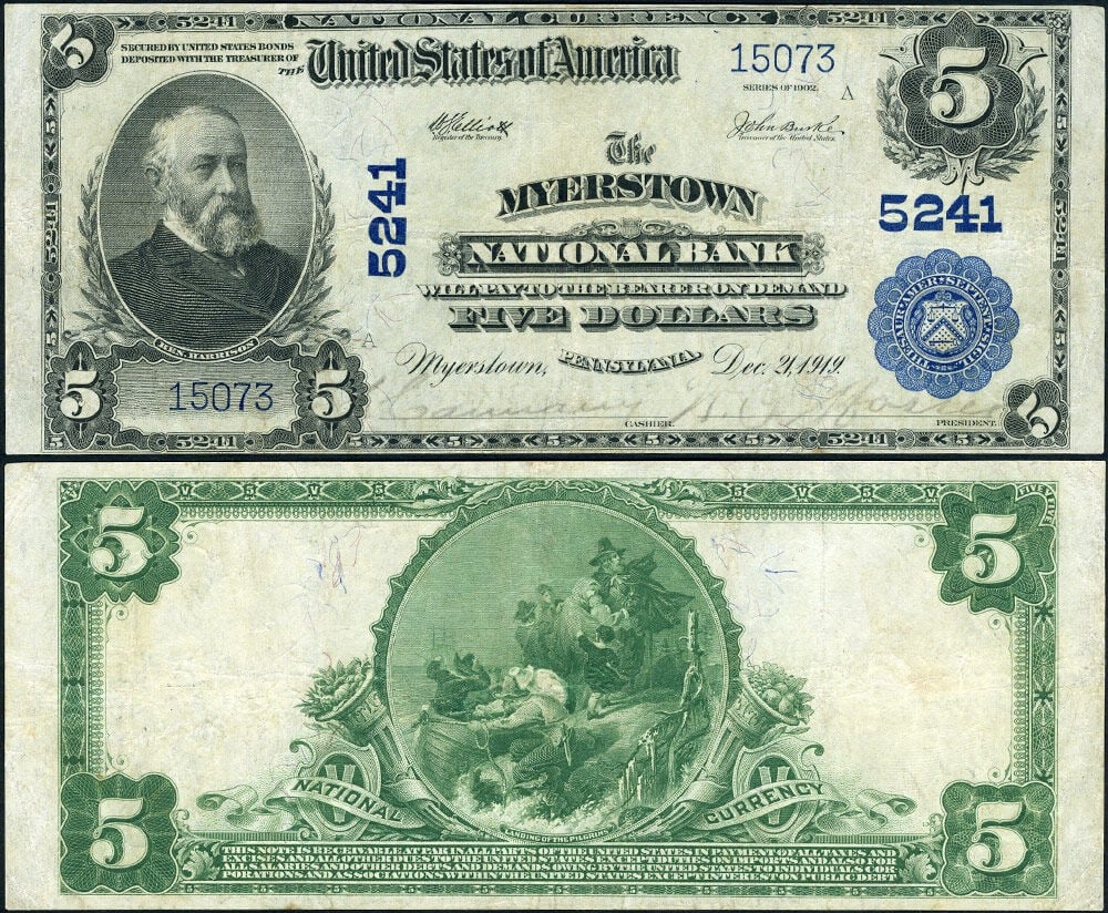 1902 PB Myerstown National Bank $5 Note CH 5241 VF+ (1 of 3)