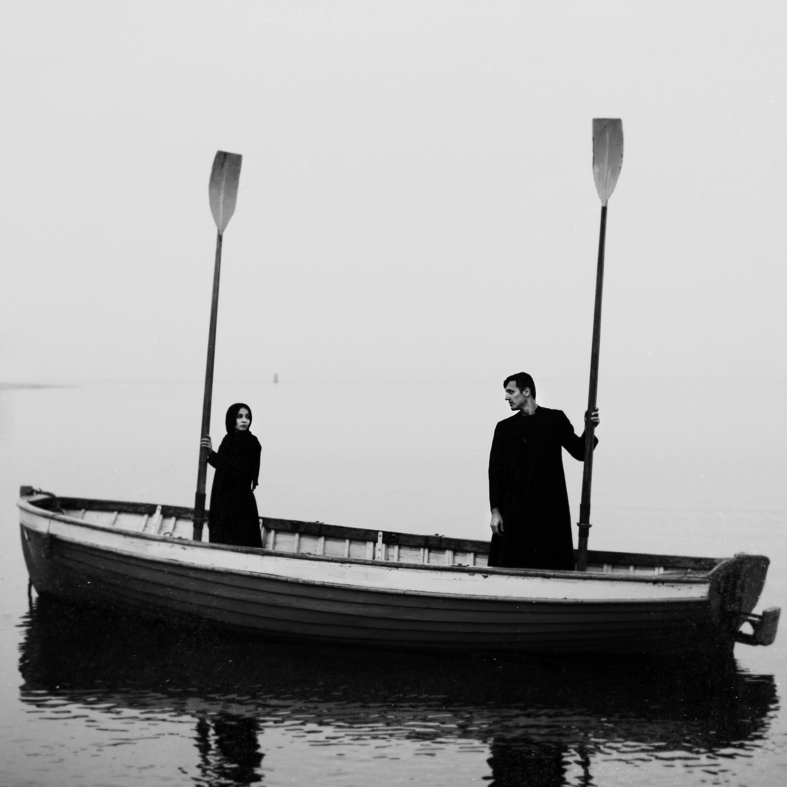 Olha Stepanian Signed Numbered Black White Surrealist Photo 31 x 31 Edition 7: Olha Stepanian Signed Numbered Black White Surrealist Photo 31 x 31 Edition 7 This is a black and white surrealist photograph titled "About Love" by Olha Stepanian, created in 2017. Printed on Epson P