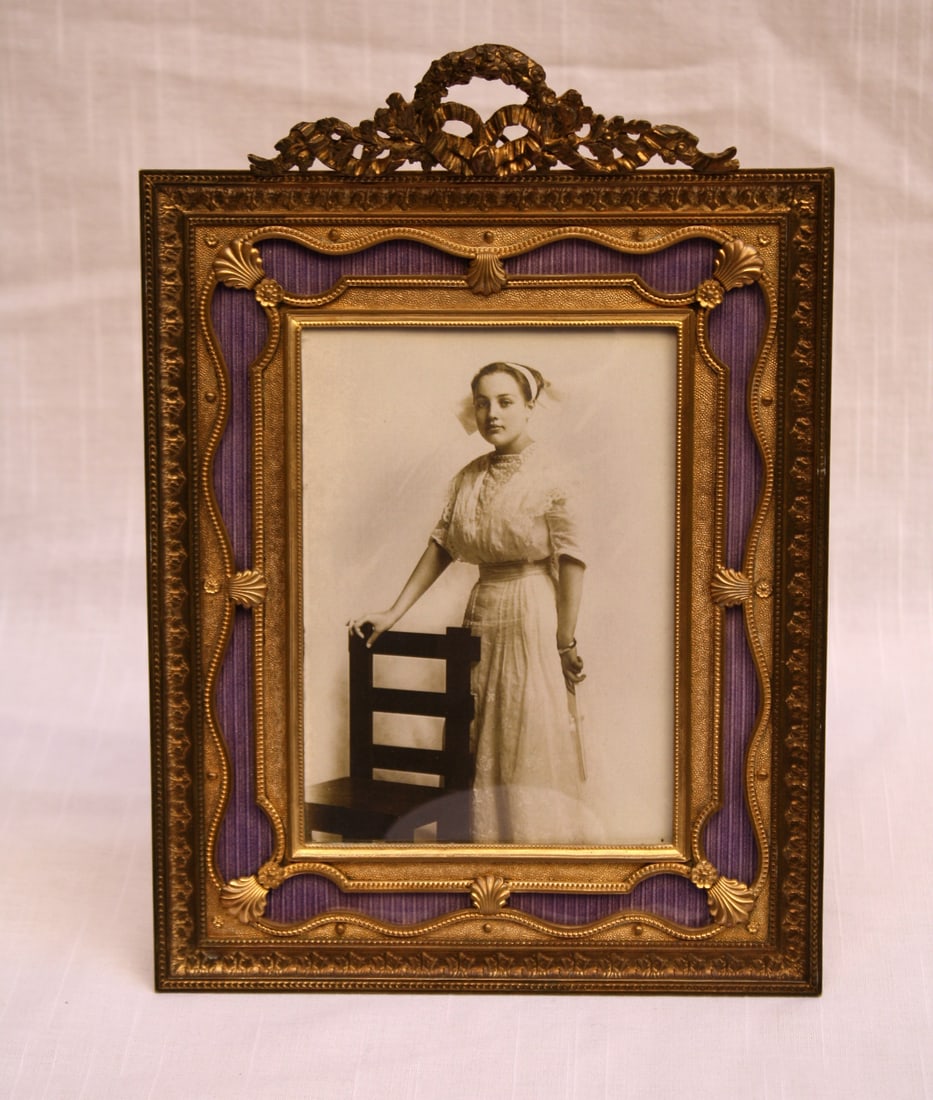 Antique French Enameled Dore Bronze Picture Frame 1900s (1 of 7)