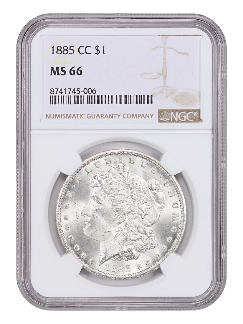 NGC MS66 1885-CC Carson City Morgan Dollar $1: NGC MS66 1885-CC Carson City Morgan Dollar $1 An 1885-CC Morgan Dollar $1 certified by NGC and graded MS66. This Carson City issue is noted as the lowest mintage Carson City date in the series, with a