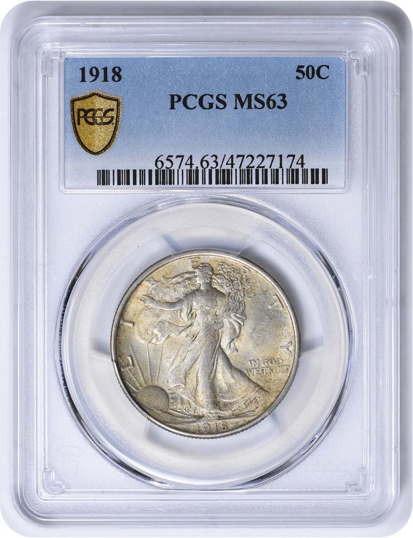 1918 Walking Liberty Silver Half Dollar MS63 PCGS Uncirculated Coin: 1918 Walking Liberty Silver Half Dollar MS63 PCGS Uncirculated Coin This 1918 Walking Liberty Silver Half Dollar is a stunning example of American coinage, graded MS63 by PCGS. This uncirculated coin 