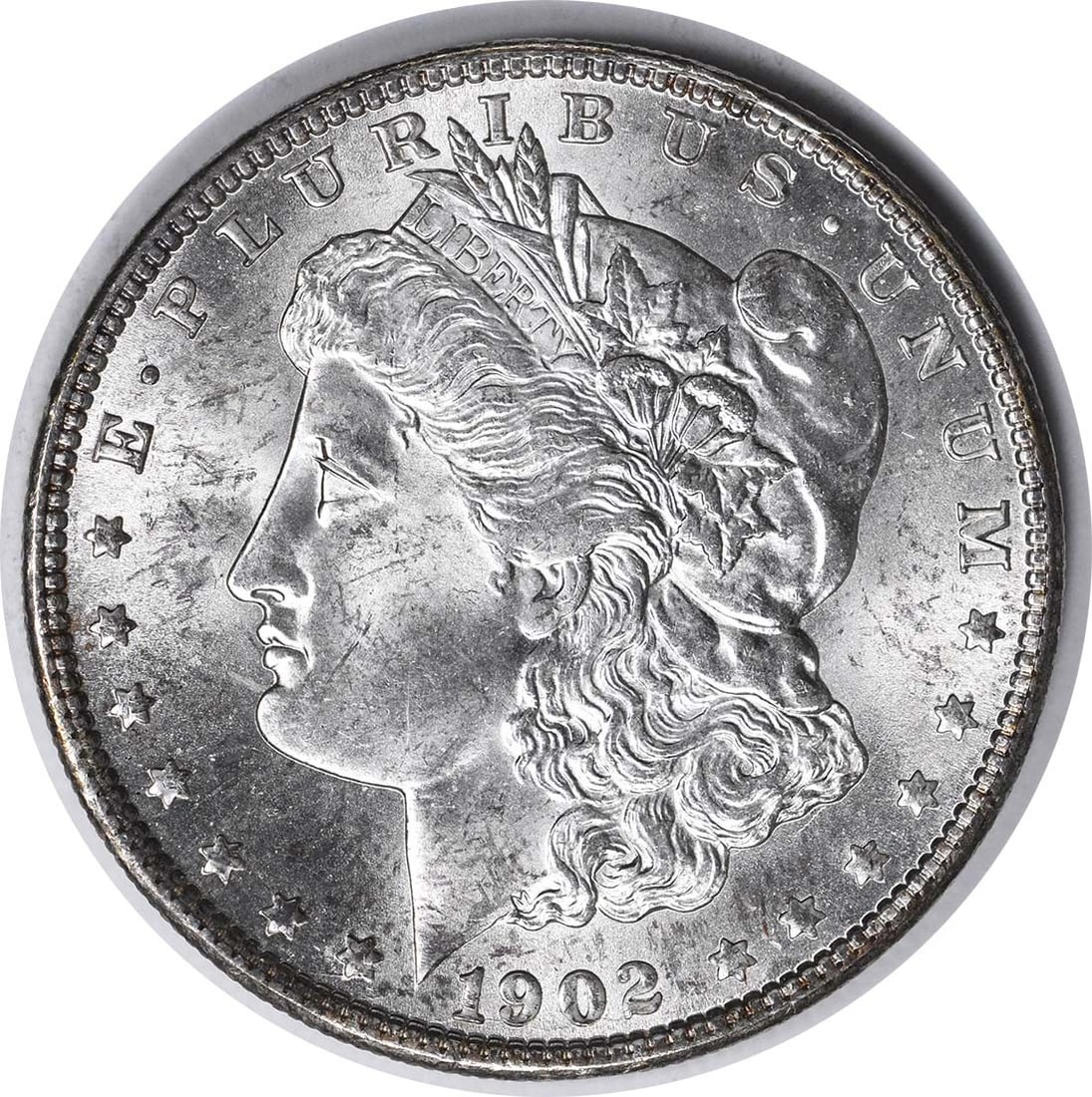 Uncertified 1902-O Morgan Dollar VAM 25 Silver Choice BU Plus Doubled Ear: Uncertified 1902-O Morgan Dollar VAM 25 Silver Choice BU Plus Doubled Ear This is a 1902-O Morgan Silver Dollar, VAM 25 variety, featuring a doubled ear detail. The coin is uncirculated and graded as 
