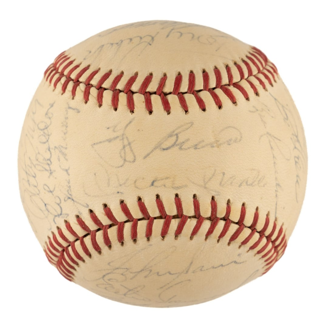 1961 New York Yankees Team Signed Baseball with Mantle Maris JSA Authenticated: 1961 New York Yankees Team Signed Baseball with Mantle Maris JSA Authenticated This is a historic 1961 New York Yankees World Series Champions team-signed baseball featuring the autographs of twenty-s