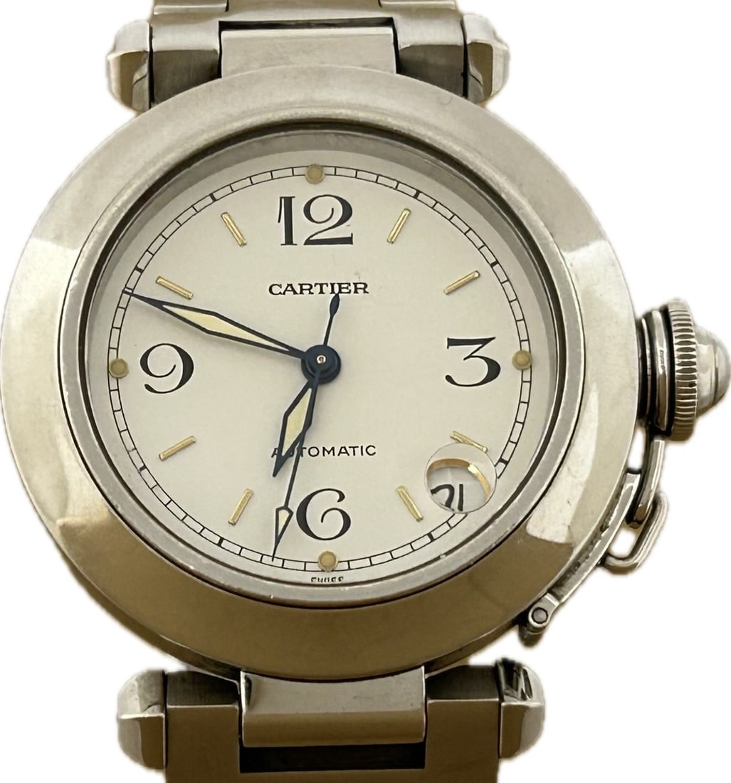 Cartier Pasha C Automatic Unisex Wristwatch White Dial Stainless Steel: Cartier Pasha C Automatic Unisex Wristwatch White Dial Stainless Steel This Cartier Pasha C W31015M7 2324 is a sophisticated automatic wristwatch designed for unisex wear. It features a white dial and