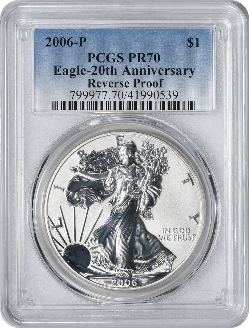PCGS PR70 2006-P Silver Eagle Proof Dollar 20th Anniversary (1 of 2)