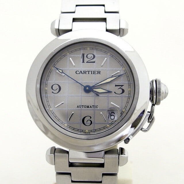 Cartier Pasha C stainless steel automatic wristwatch gray dial date (1 of 10)