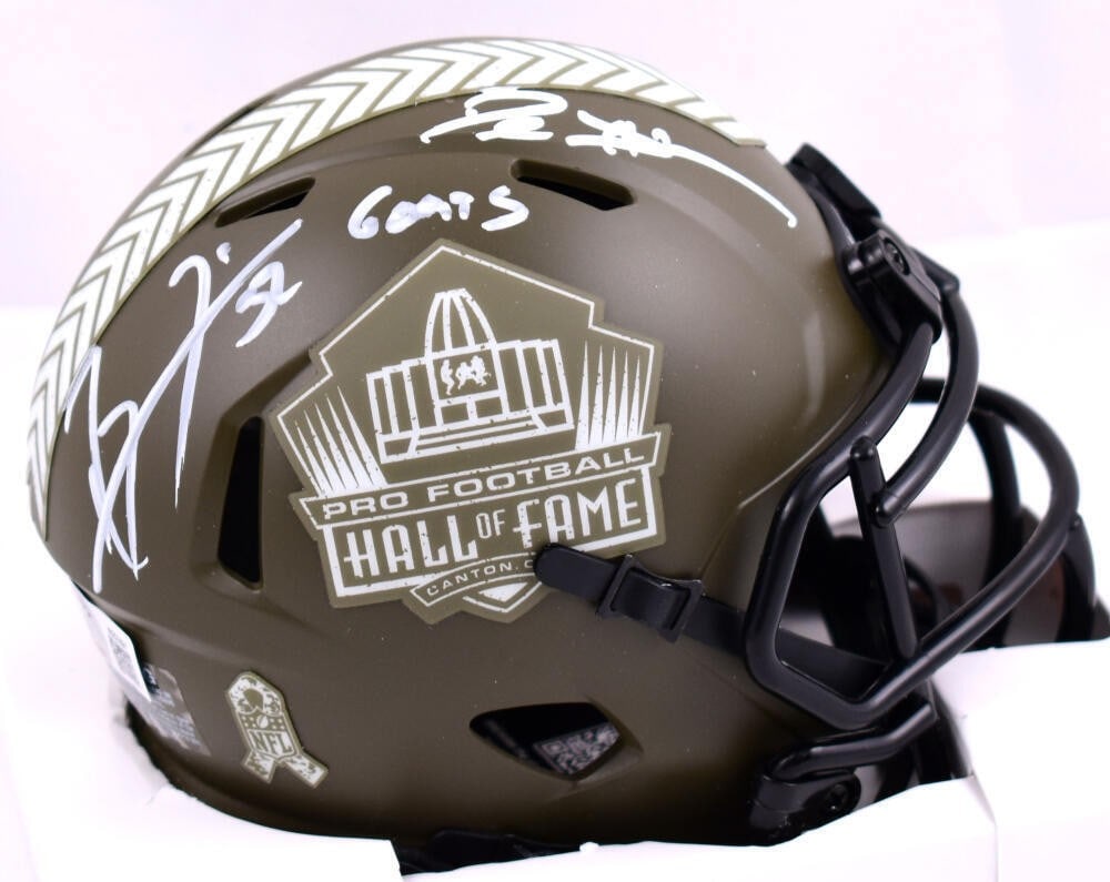 Signed NFL Salute to Service Speed Mini Helmet Deion Sanders Ray Lewis: Signed NFL Salute to Service Speed Mini Helmet Deion Sanders Ray Lewis Original signed NFL Salute to Service Speed mini helmet featuring Deion Sanders and Ray Lewis. The item is listed as an original 