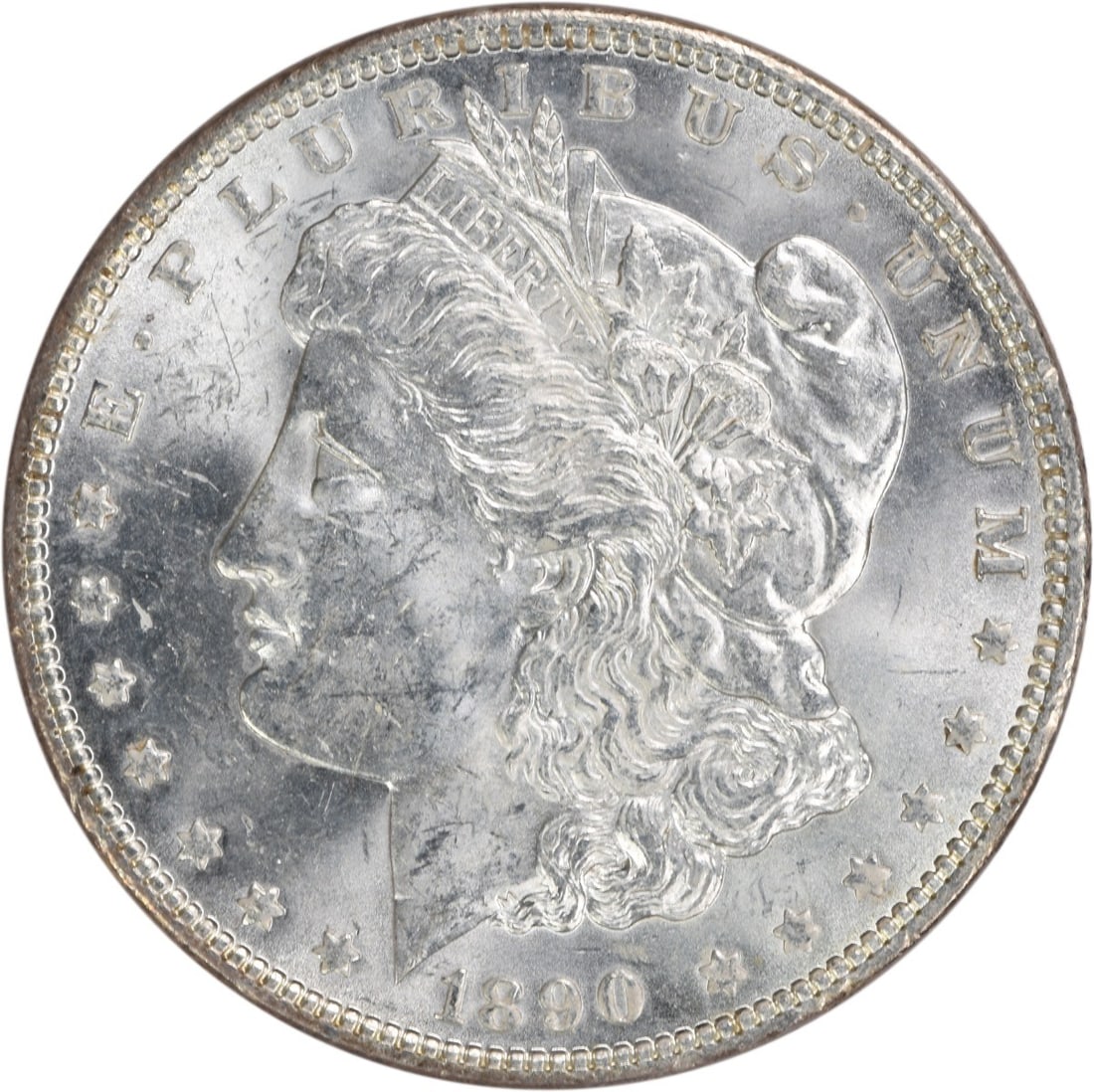 Choice BU 1890 Silver Dollar Morgan Uncertified Philadelphia Issue: Choice BU 1890 Silver Dollar Morgan Uncertified Philadelphia Issue This 1890 Morgan Silver Dollar is an uncirculated coin in Choice Brilliant Uncirculated (BU) condition. It is uncertified and feature