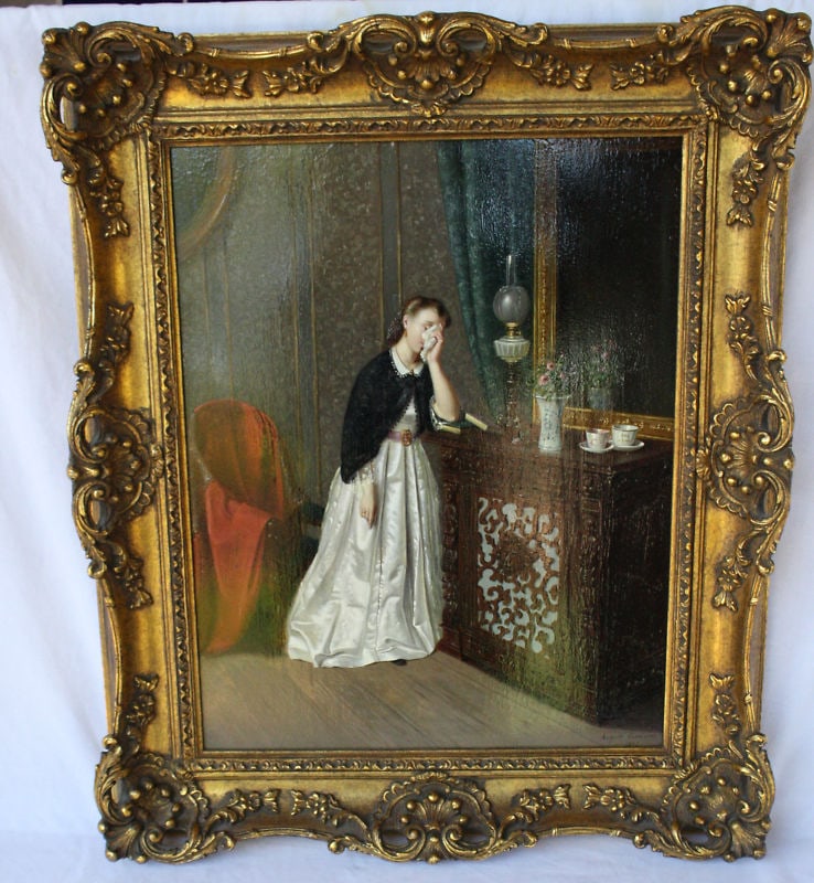 Auguste Coomans 1873 Oil Painting on Board Signed Flemish Artwork: Auguste Coomans 1873 Oil Painting on Board Signed Flemish Artwork Experience the beauty of 19th century Flemish artistry with this original oil painting on board by the renowned artist Auguste Coomans