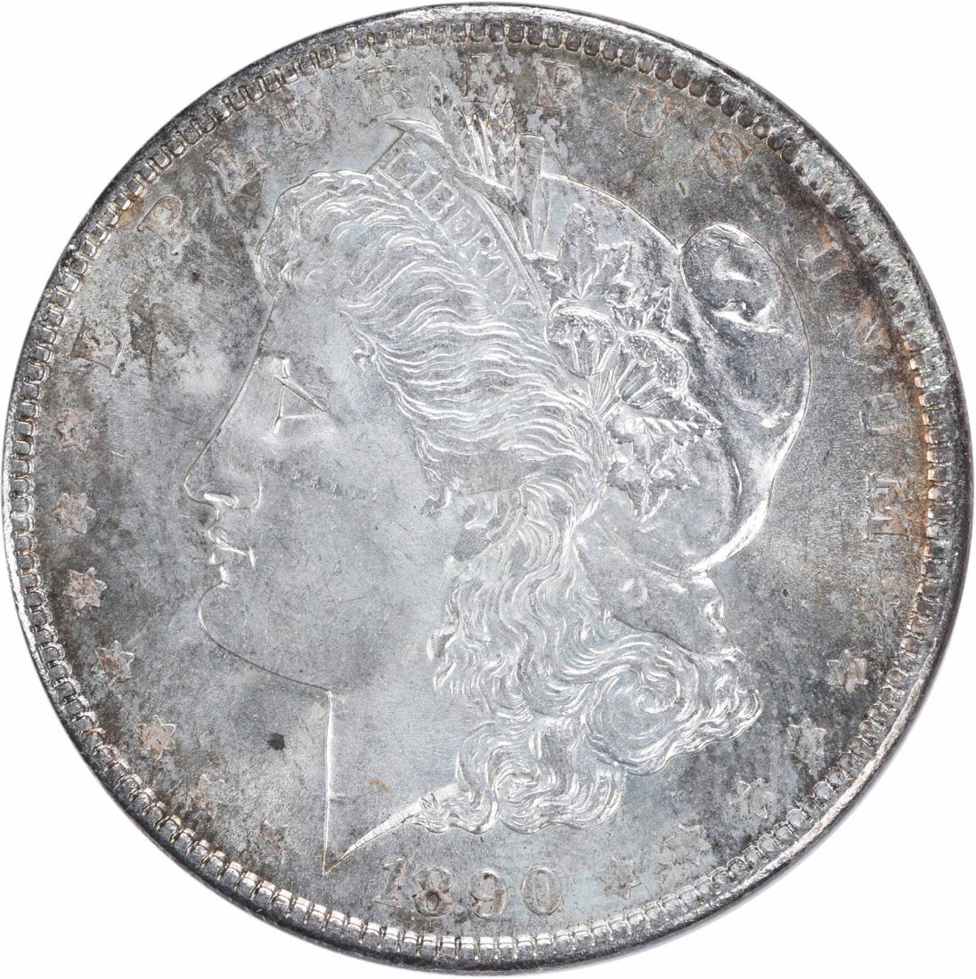 Uncirculated 1890 Morgan Dollar Choice BU Silver Toned No Mint Mark: Uncirculated 1890 Morgan Dollar Choice BU Silver Toned No Mint Mark This 1890 Morgan Silver Dollar features a choice brilliant uncirculated (BU) condition and displays attractive toning. The coin is c