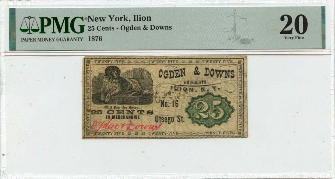 1876 25 Cents Merchant Script Note Ogdens & Downs PMG VF20 (1 of 2)