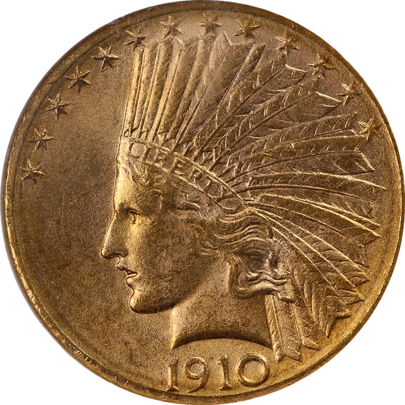 1910 Denver Mint $10 Indian Gold Coin NGC MS65 Uncirculated: 1910 Denver Mint $10 Indian Gold Coin NGC MS65 Uncirculated This 1910-D Indian Gold $10 coin is graded MS65 by NGC and showcases superb surfaces with fantastic luster and strong strike. The coin displ