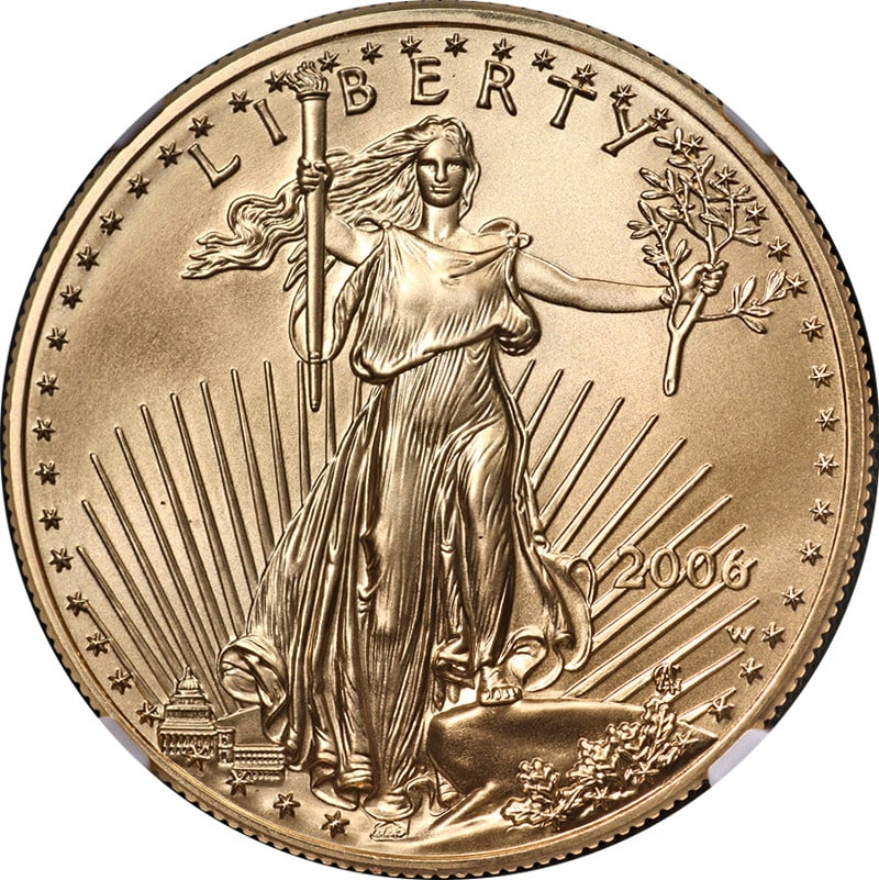 2006 W Burnished Gold American Eagle $50 NGC MS70 Brown Label: 2006 W Burnished Gold American Eagle $50 NGC MS70 Brown Label This is a 2006-W Gold American Eagle $50 coin, featuring a burnished finish and certified by NGC with a perfect MS70 grade and Brown Label