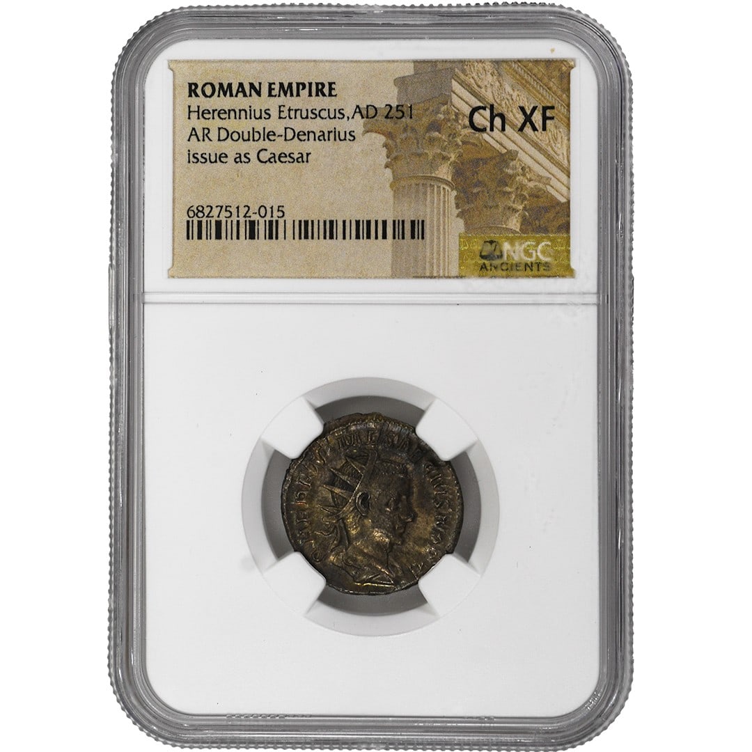 NGC Ch XF Herennius Etruscus AD 251 Roman Double Denarius (1 of 2)