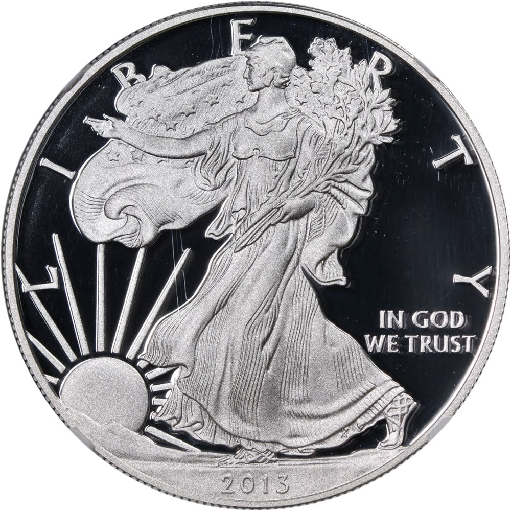 2013-W Silver American Eagle $1 NGC PF70 Ultra Cameo Coin: 2013-W Silver American Eagle $1 NGC PF70 Ultra Cameo Coin This stunning 2013-W Silver American Eagle $1 coin showcases exceptional eye appeal, featuring fantastic luster and a strong strike. Graded as
