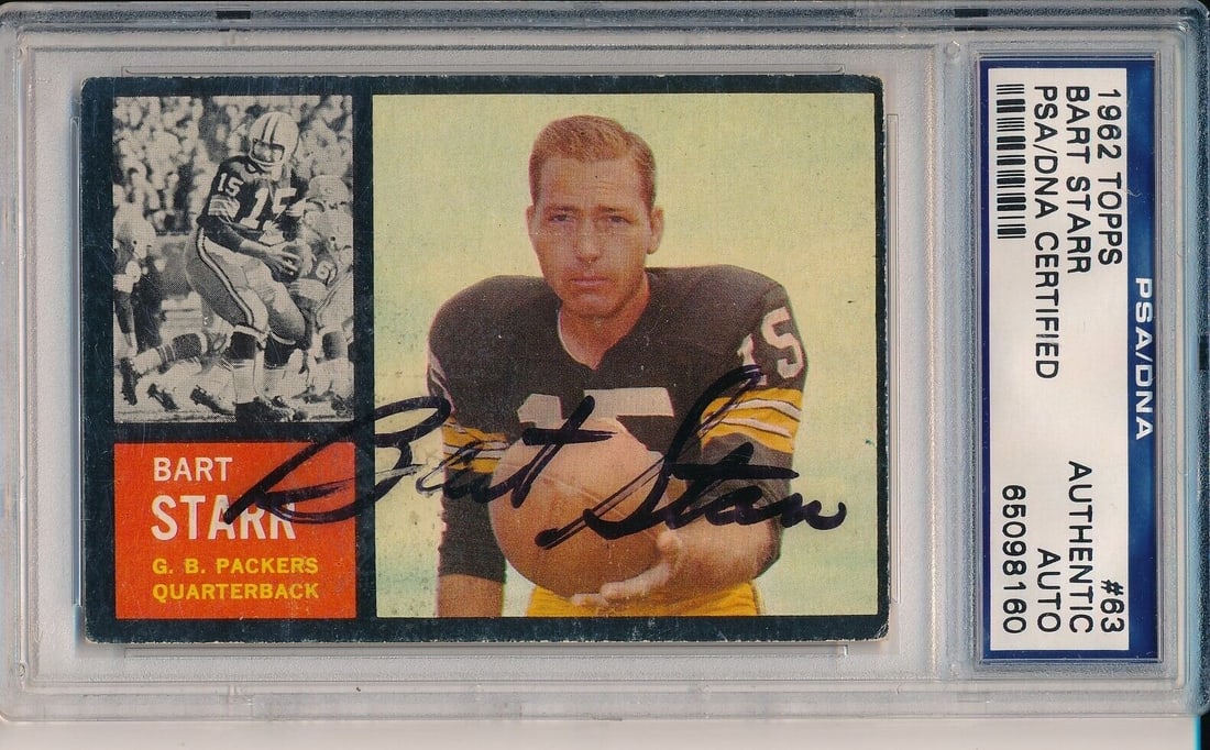 Bart Starr PSA DNA Authenticated Signed 1962 Topps Football Card #63 Packers HOF (1 of 2)