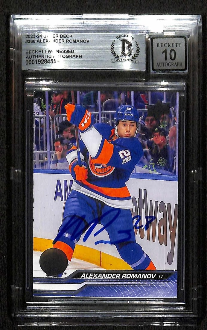 Beckett 10 Alexander Romanov autographed 2023-24 Upper Deck Islanders card (1 of 1)