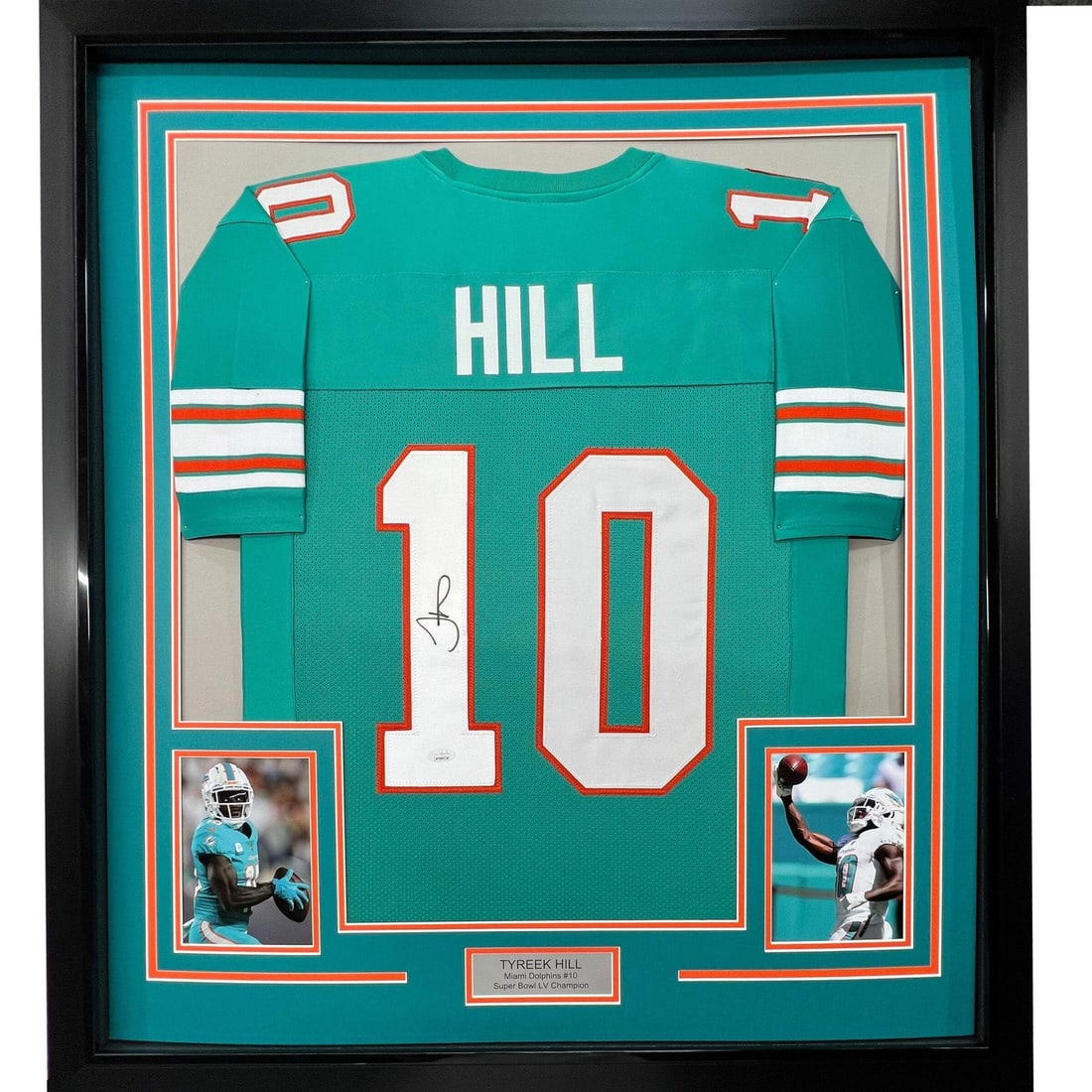 Framed Autographed Tyreek Hill Miami Dolphins Retro Jersey JSA COA Gem Mint: Framed Autographed Tyreek Hill Miami Dolphins Retro Jersey JSA COA Gem Mint This stunning framed autographed jersey features Tyreek Hill's name and number, showcasing his iconic style in a vibrant Mia