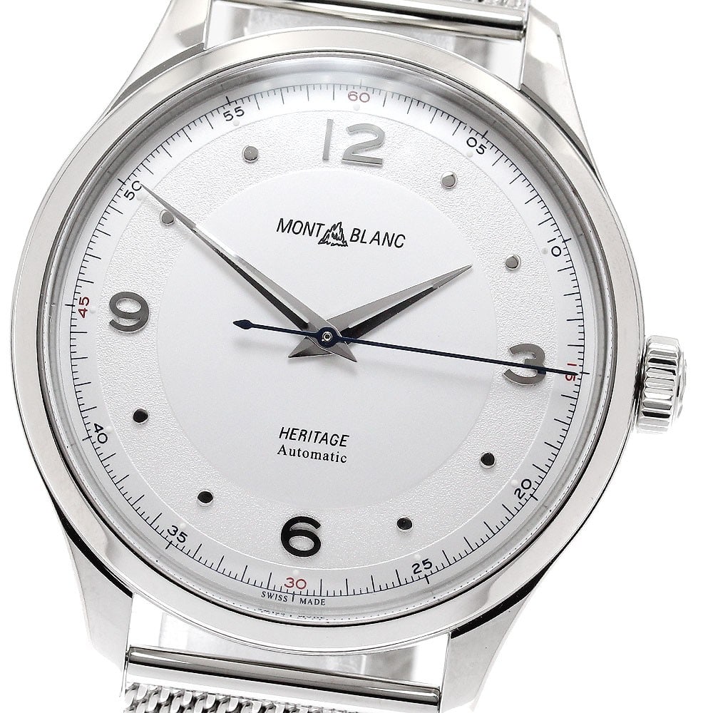 Mens Swiss Automatic Wristwatch Montblanc Heritage 119945: Mens Swiss Automatic Wristwatch Montblanc Heritage 119945 Pre-owned Montblanc Heritage automatic wristwatch for men, made in Switzerland. Specifications Brand: Montblanc Collection: Heritage Movement: