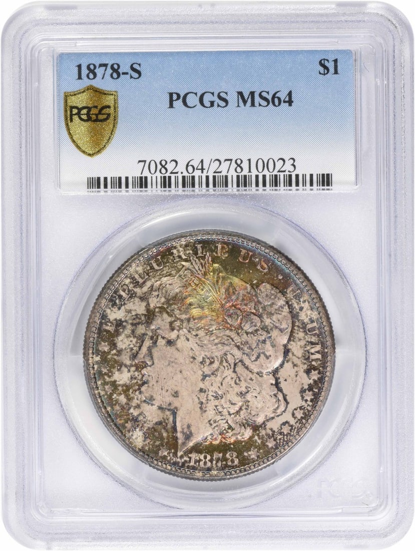 PCGS MS64 1878-S Morgan Dollar With Vibrant Rainbow Toning (1 of 2)