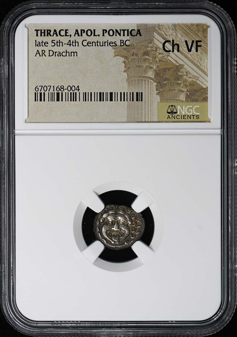Thrace Apollonia Pontica AR Drachm NGC VF30 Late 5th 4th Century BC: Thrace Apollonia Pontica AR Drachm NGC VF30 Late 5th 4th Century BC This is a late 5th to 4th centuries BC AR Drachm from Thrace, Apollonia Pontica. The coin has been certified and graded VF30 by NGC,