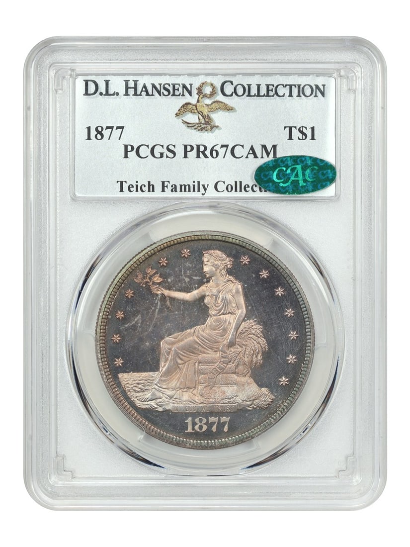1877 Trade Dollar PCGS PR67CAM CAC Approved Rare Coin: 1877 Trade Dollar PCGS PR67CAM CAC Approved Rare Coin This stunning 1877 Trade $1 coin is graded PR67CAM by PCGS and carries the CAC designation, indicating premium quality. With a mintage of only 510