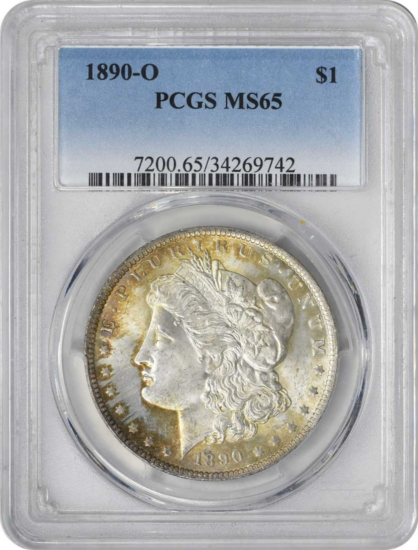 1890-O Morgan Silver Dollar MS65 PCGS Uncirculated Coin: 1890-O Morgan Silver Dollar MS65 PCGS Uncirculated Coin This stunning 1890-O Morgan Silver Dollar is certified MS65 by PCGS, ensuring its exceptional quality and uncirculated condition. Struck in 90% 