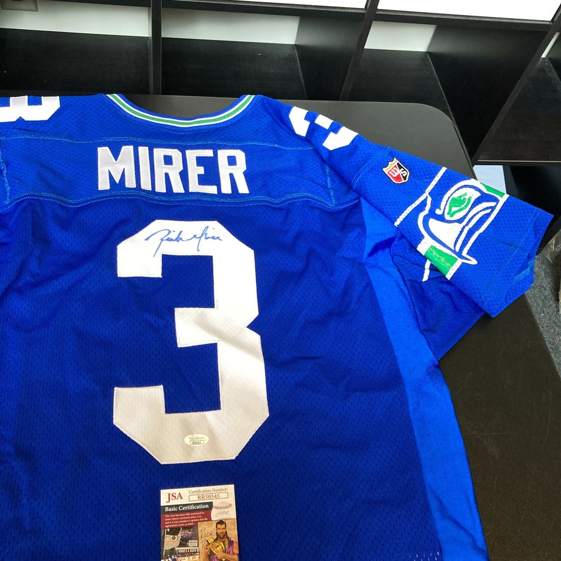 Rick Mirer autographed Seahawks 1990s game model jersey JSA COA: Rick Mirer autographed Seahawks 1990s game model jersey JSA COA This is an authentic 1990's Seattle Seahawks game model jersey signed by Rick Mirer. The autograph has been authenticated by James Spenc