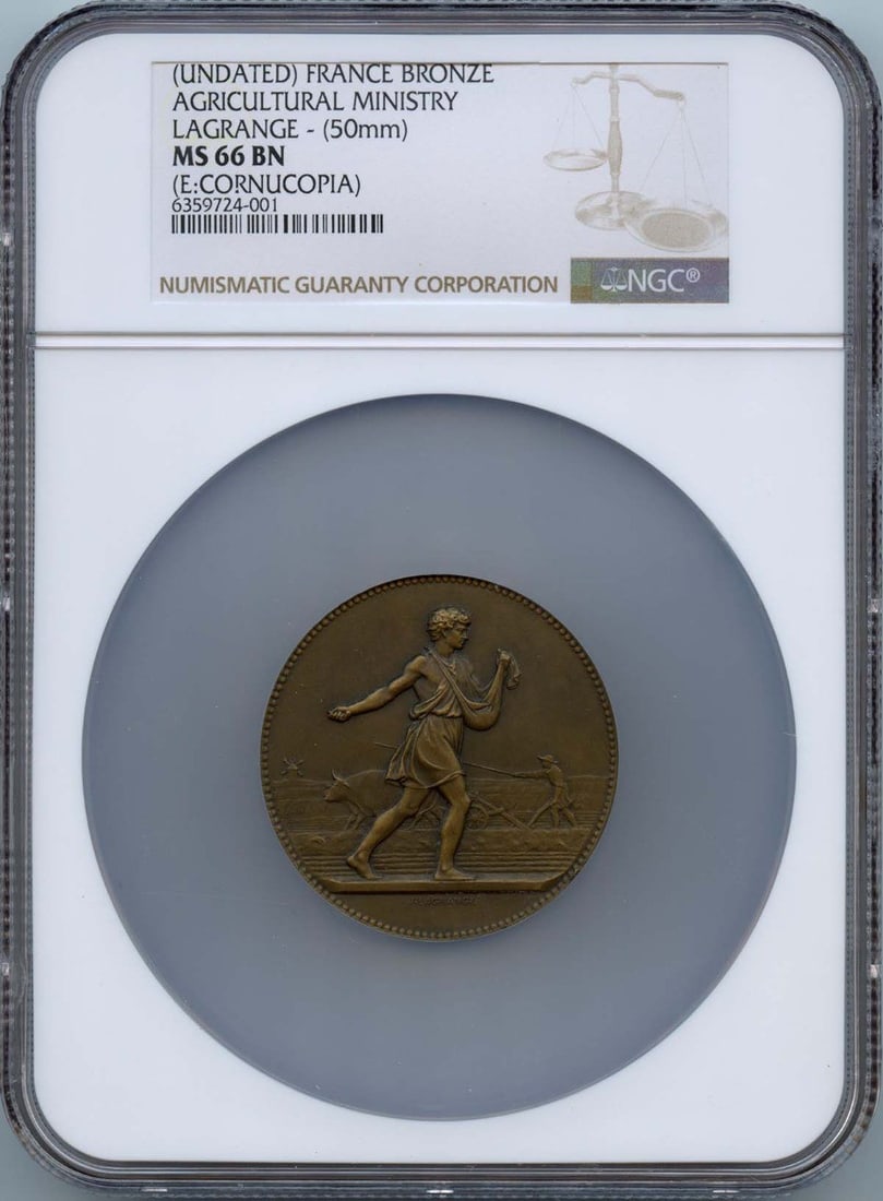 50mm France Bronze Medal Lagrange Agricultural Ministry NGC MS66BN (1 of 2)