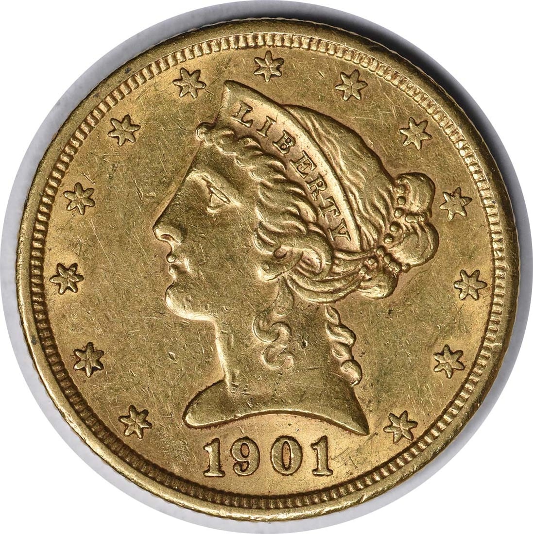 1901-S Gold Liberty Head $5 Coin AU Uncertified San Francisco: 1901-S Gold Liberty Head $5 Coin AU Uncertified San Francisco This 1901-S/S $5 Gold Liberty Head coin features a stunning design by Christian Gobrecht and is a notable piece of numismatic history. It 