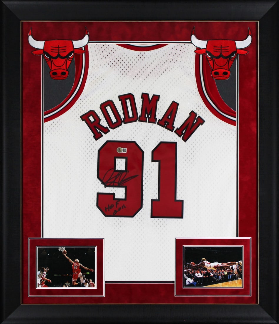 Framed Dennis Rodman Bulls Swingman Jersey HOF 2011 Beckett Authenticated (1 of 2)