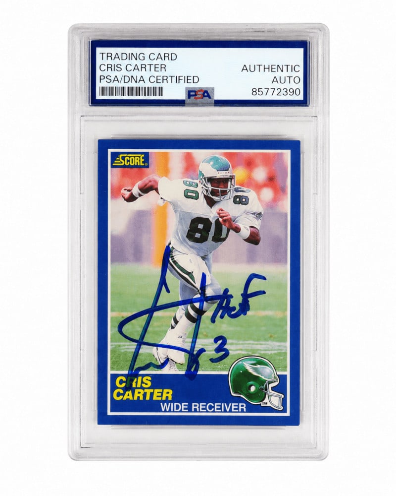 1989 Score Cris Carter rookie card PSA DNA HOF 13 inscription (1 of 2)