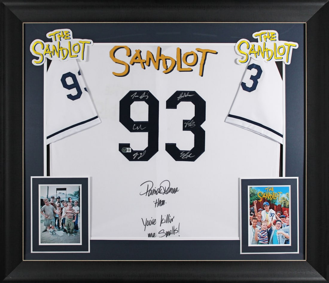 The Sandlot Signed Framed Jersey by 7 Cast Members BAS: The Sandlot Signed Framed Jersey by 7 Cast Members BAS This authentic autographed framed jersey is a unique collector's item featuring signatures from seven cast members of the beloved film, The Sandl