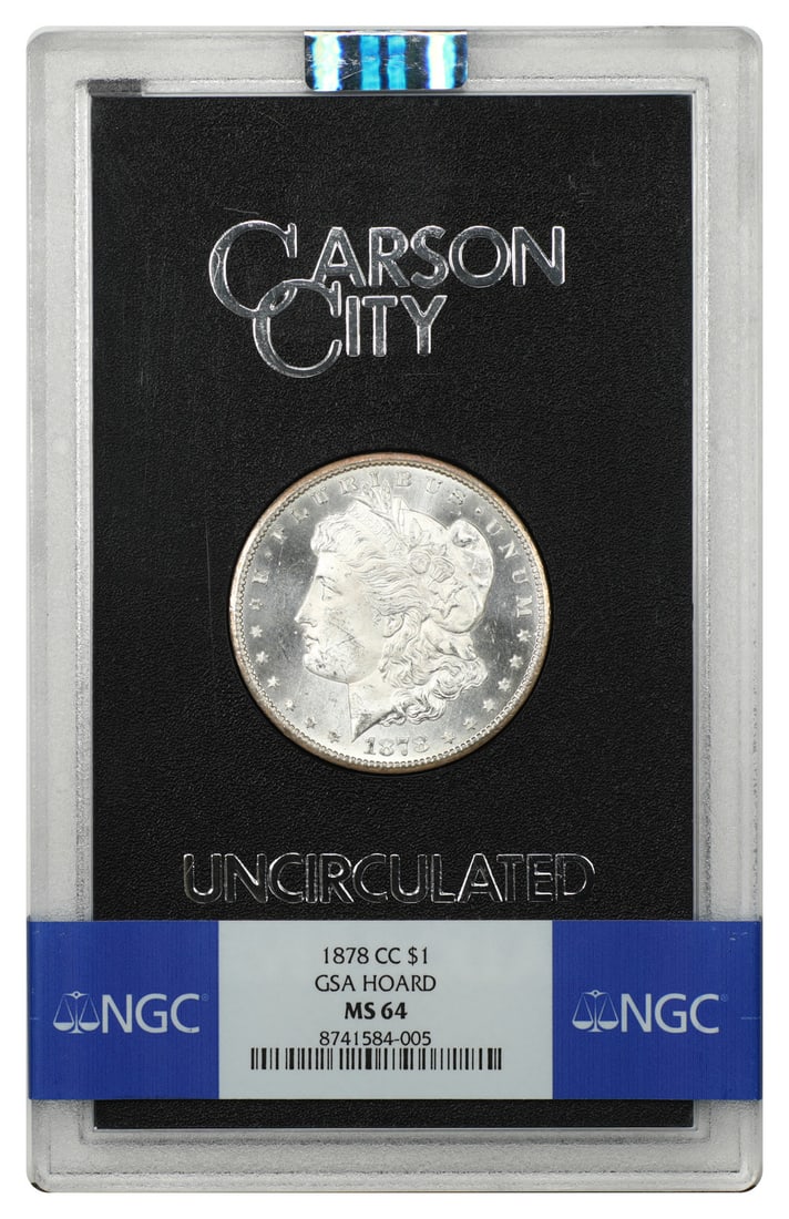 1878 Carson City Morgan Dollar $1 NGC MS64 in GSA Case: 1878 Carson City Morgan Dollar $1 NGC MS64 in GSA Case An 1878-CC Morgan Dollar $1 certified by NGC and housed in the original hard case. This Carson City GSA issue is graded MS64 and is described as 