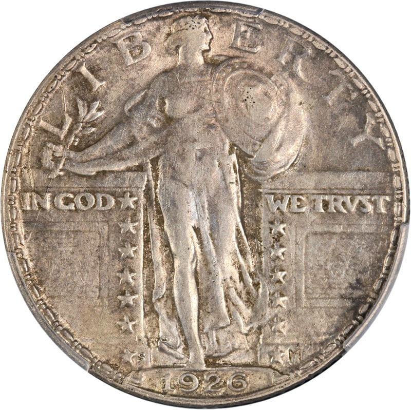 PCGS AU53 1926-S Standing Liberty Silver Quarter: PCGS AU53 1926-S Standing Liberty Silver Quarter This 1926-S Standing Liberty Quarter is graded AU53 by PCGS and features attractive luster, strong strike, and appealing surfaces. The coin is composed