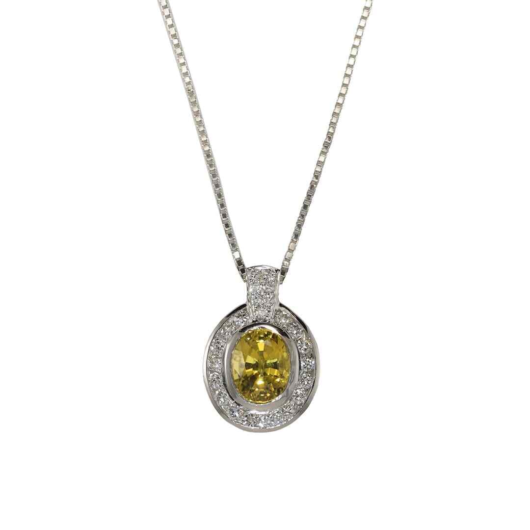 Oval Yellow Sapphire Diamond 18K White Gold Pendant Necklace (1 of 9)