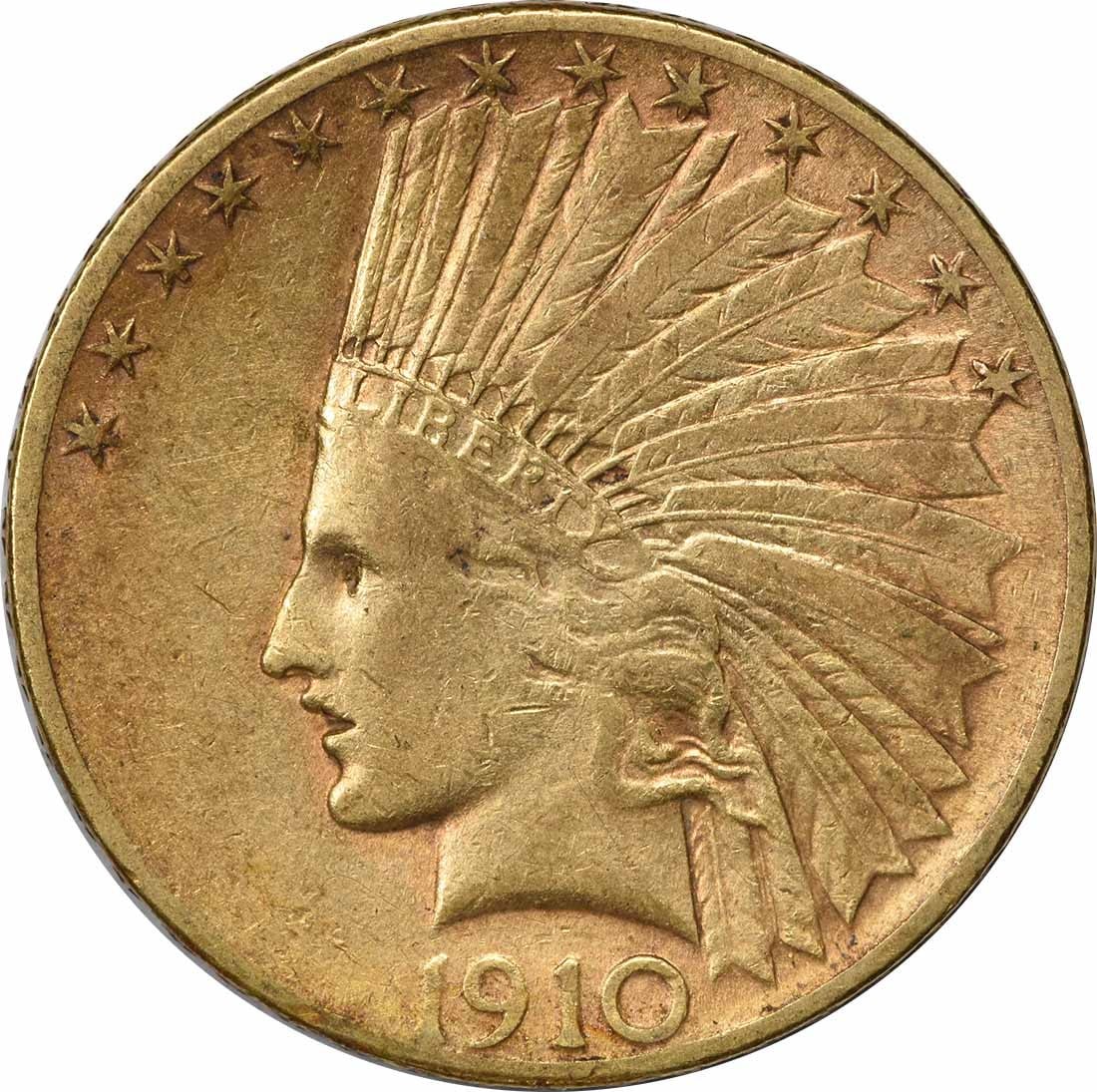 1910-S $10 Gold Indian Coin by Saint Gaudens Uncertified: 1910-S $10 Gold Indian Coin by Saint Gaudens Uncertified This 1910-S $10 Gold Indian coin features a beautifully designed profile by Augustus Saint Gaudens, showcasing intricate details reflective of 