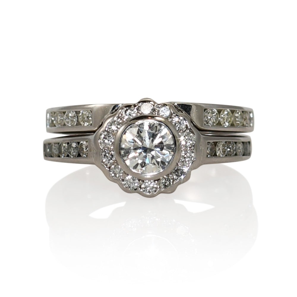 18K White Gold Diamond Bridal Ring Set 1.10 ctw Size 5.5 (1 of 16)