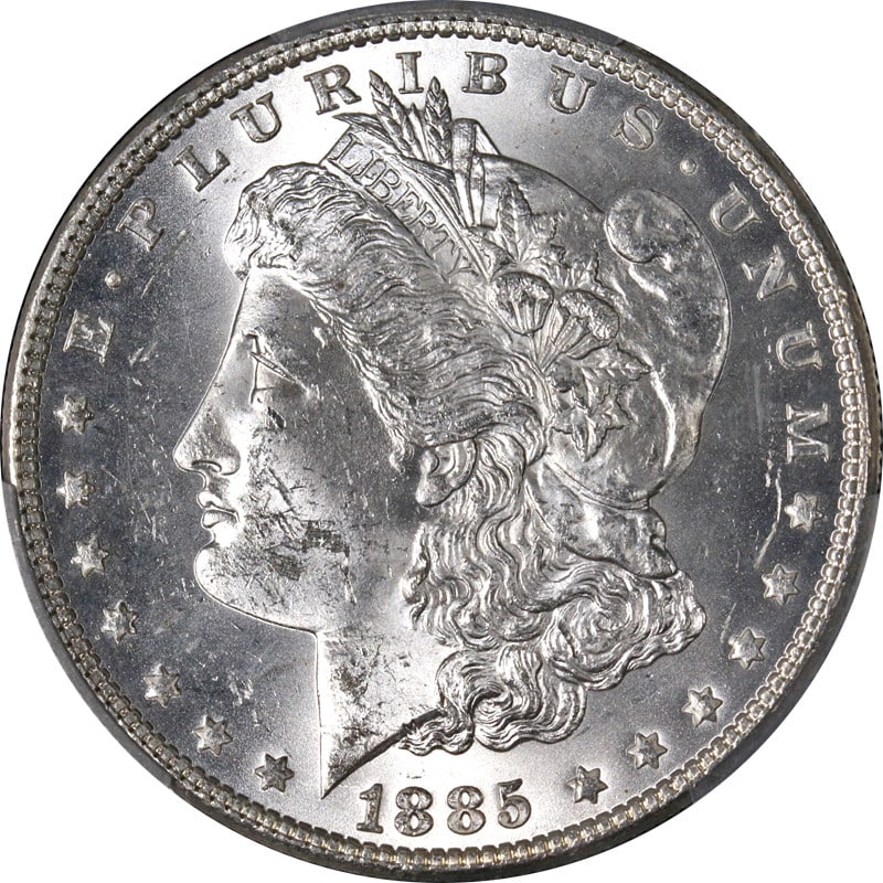 PCGS MS63 1885 Morgan Dollar Philadelphia Mint Silver Coin: PCGS MS63 1885 Morgan Dollar Philadelphia Mint Silver Coin This 1885-P Morgan Silver Dollar is certified by PCGS with a grade of MS63, indicating it is un-used and in excellent condition. Struck at th