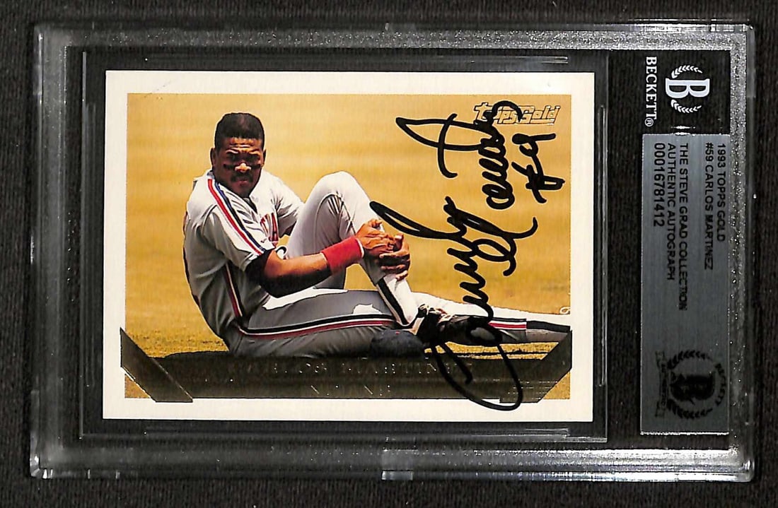 Carlos Martinez 1993 Topps Gold #59 Signed Baseball Card Beckett Authenticated: Carlos Martinez 1993 Topps Gold #59 Signed Baseball Card Beckett Authenticated This is a signed 1993 Topps Gold #59 baseball trading card featuring Carlos Martinez, a former player for the Cleveland I