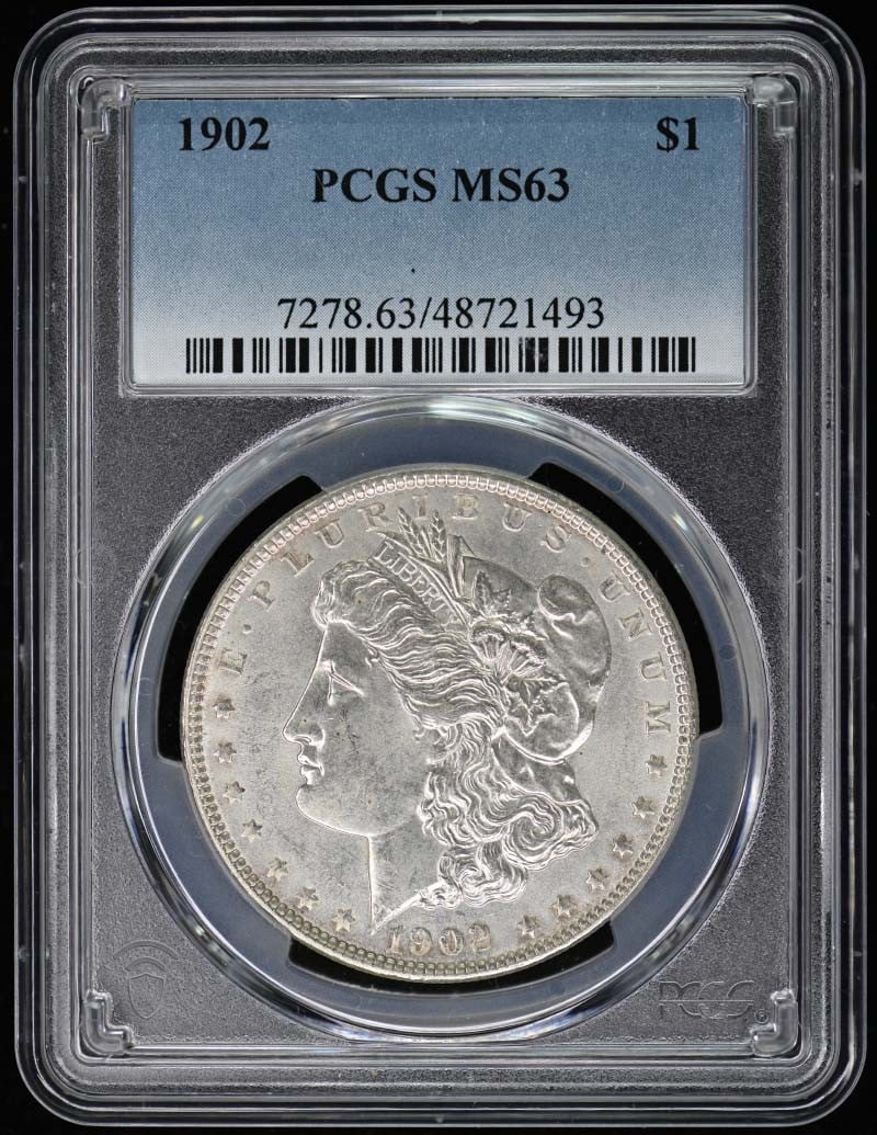 1902 Morgan Dollar Uncirculated PCGS MS63 Philadelphia Mint: 1902 Morgan Dollar Uncirculated PCGS MS63 Philadelphia Mint This 1902 Morgan Dollar is a stunning example of U.S. minting history. Graded MS63 by PCGS, this uncirculated coin features a beautiful fini