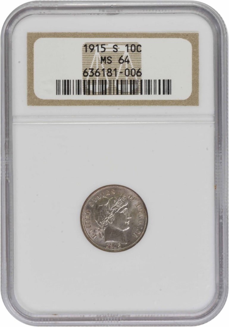 NGC MS64 1915-S Barber 10C Silver Dime (1 of 4)