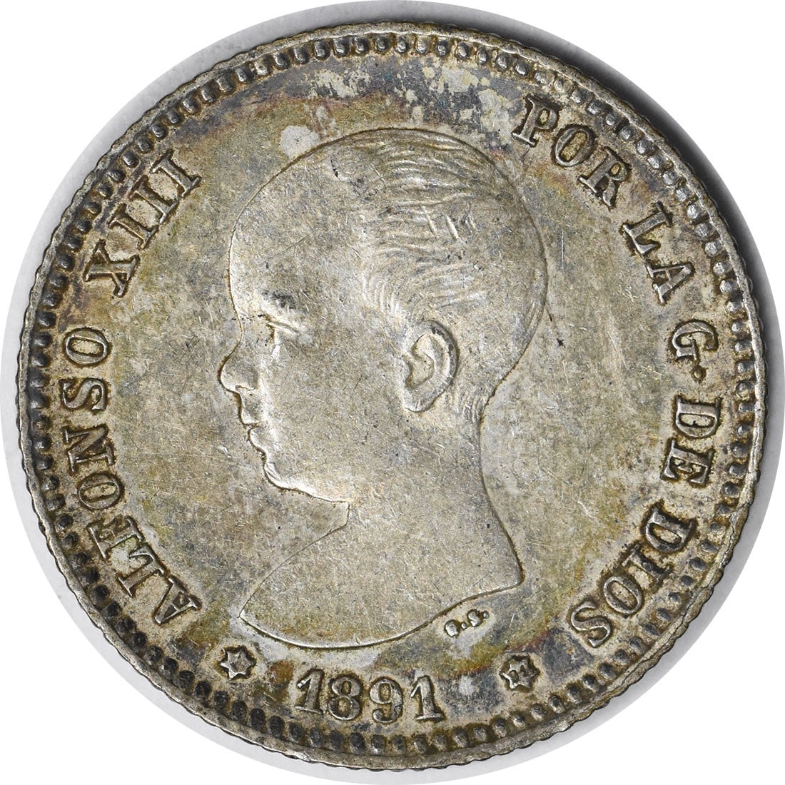 1891 Spain 1 Peseta KM691 Silver Coin Uncertified: 1891 Spain 1 Peseta KM691 Silver Coin Uncertified This 1891 (91) Spain 1 Peseta is a noteworthy collectible coin featuring a composition of silver. It is classified under KM number 691 and has been gr
