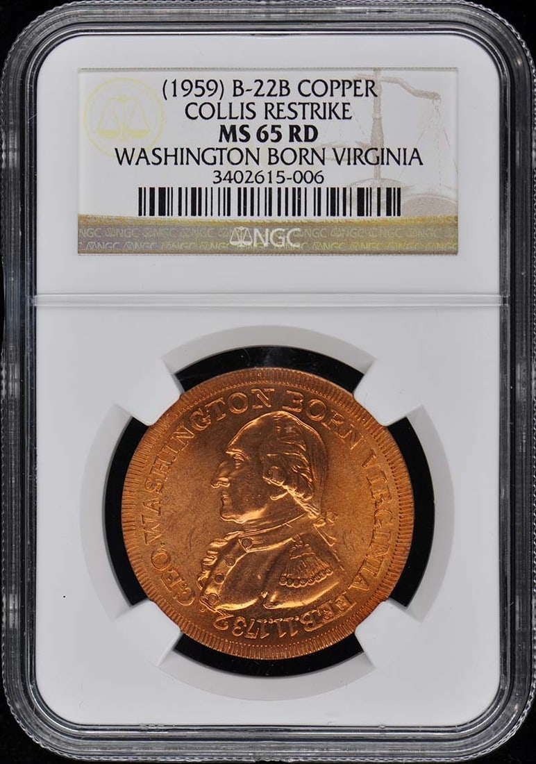 NGC MS65RD Certified 1959 B-22B Collis Copper Restrike Coin (1 of 2)